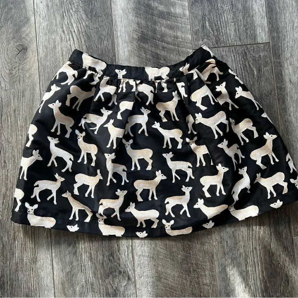 NWT Gymboree Girls Metallic Jacquard Deer Skirt Black Gold Holiday Girls XL 14